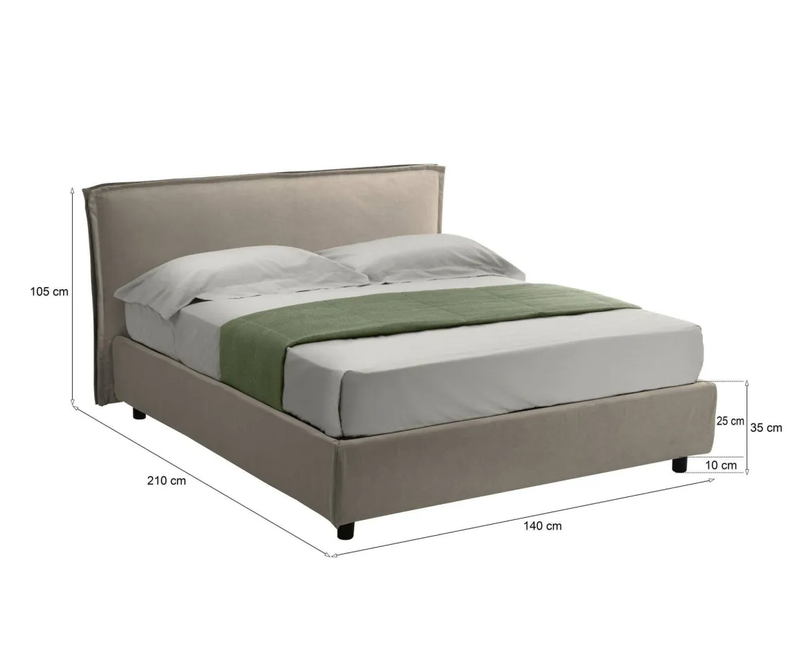 Letto Alla Francese Grigio Tortora Sfoderabile Contenitore, Dimensione Materasso 120x190 cm Made in Italy - Bronte