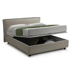 Letto Alla Francese Grigio Tortora Sfoderabile Contenitore, Dimensione Materasso 120x190 cm Made in Italy - Bronte