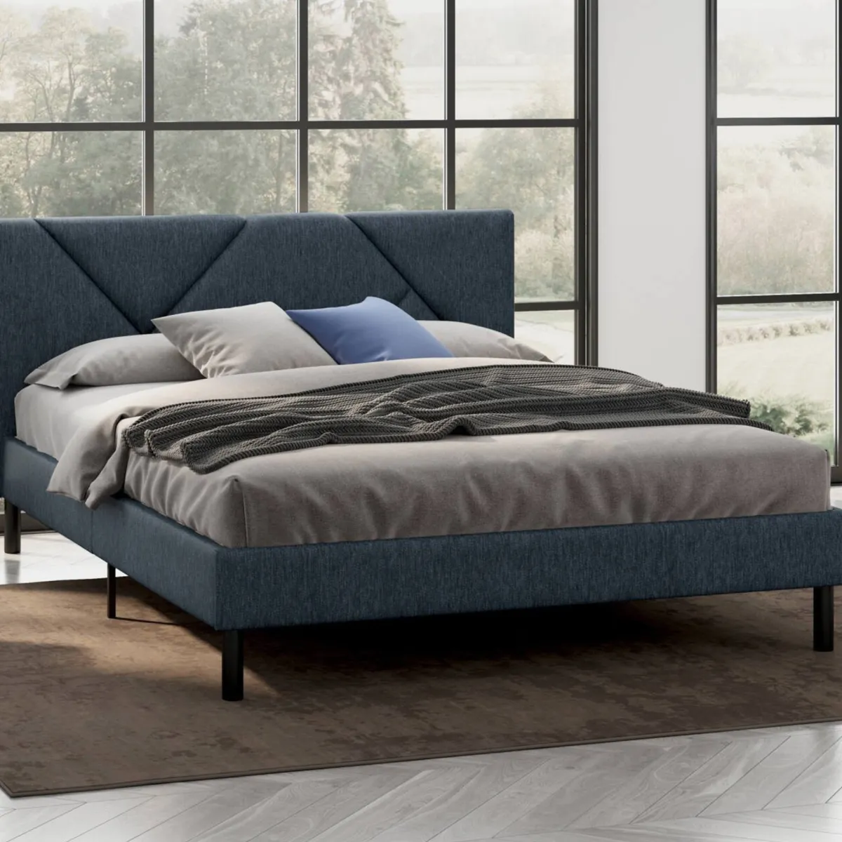 Letti Alla Francese > Dmora Letto alla francese Ikelos, 140x190 cm, Blu