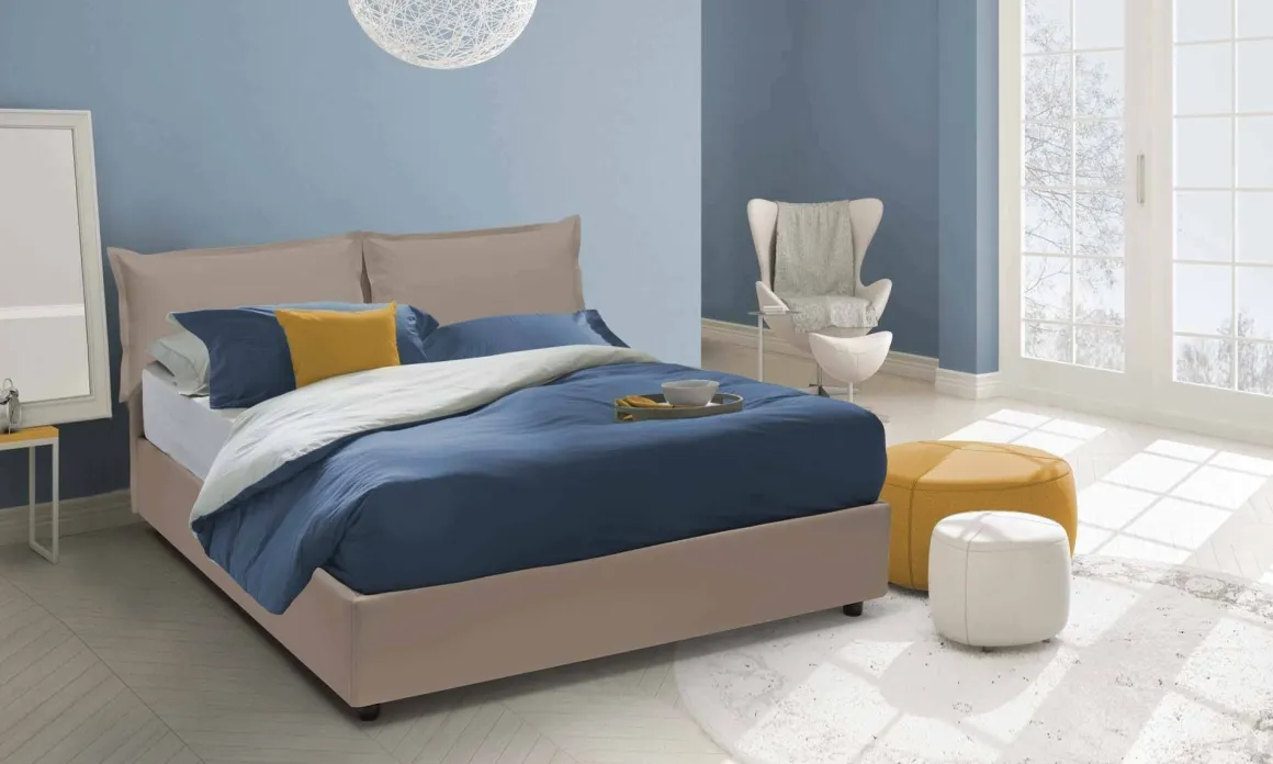 Letto alla francese in ecopelle tortora 155x205cm - Arzillo