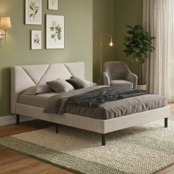 Letti Contenitore|Letti Alla Francese > Dmora Letto alla francese in legno 155x205cm - Alion Beige