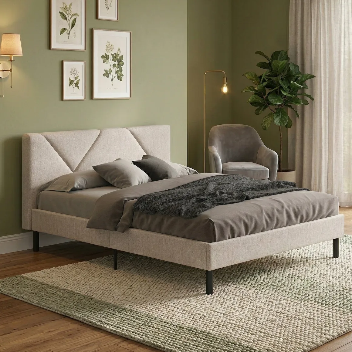 Letti Contenitore|Letti Alla Francese > Dmora Letto alla francese in legno 155x205cm - Alion Beige