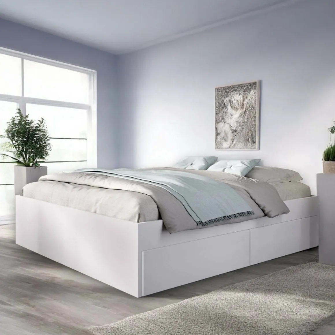 Letto alla francese in legno bianco 195x149cm - Orlene