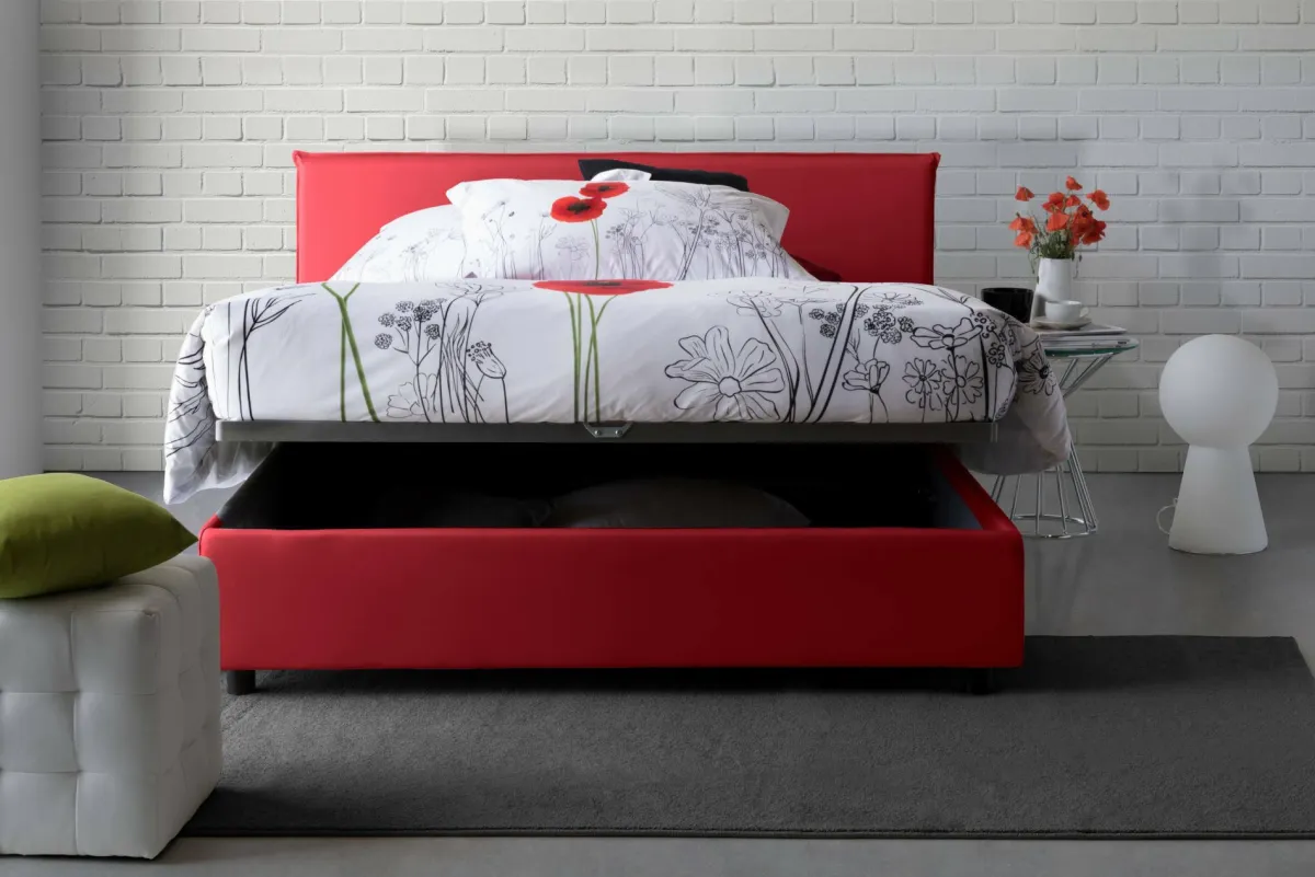 Letti Contenitore|Letti Alla Francese > Dmora Letto alla francese in legno 155x215cm - Aros Rosso