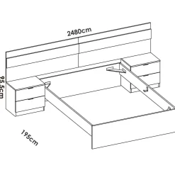 Letto alla francese in legno rovere e bianco 195x248cm - Bonnie