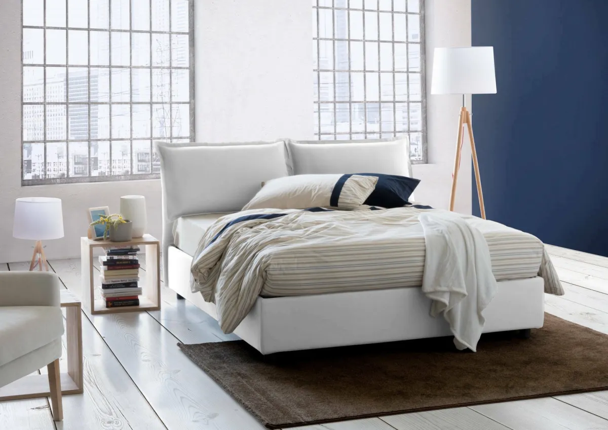 Letti Contenitore|Letti Alla Francese > Dmora Letto alla francese in tessuto 155x205cm - Arden Bianco