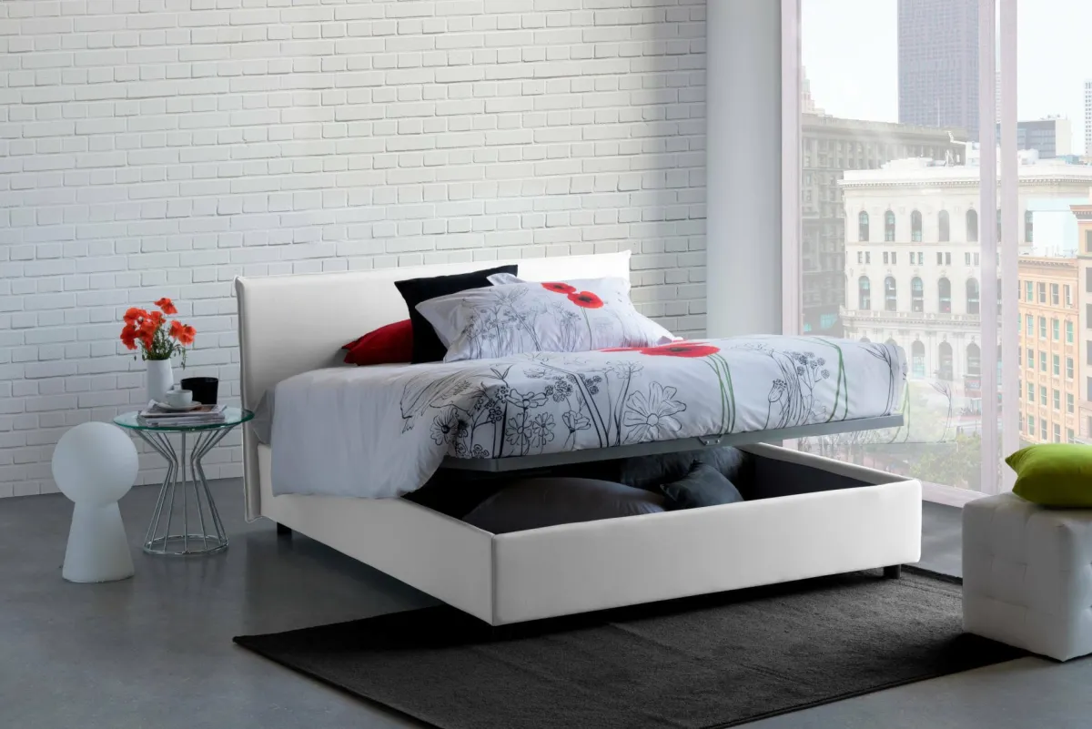 Letti Contenitore|Letti Alla Francese > Dmora Letto alla francese materasso incluso 155x215cm - Aros Bianco