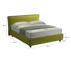 Letto Alla Francese Verde Materasso Incluso Sfoderabile, Contenitore Made in Italy - Brienza