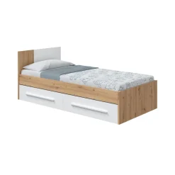 Letto bambini 2 cassetti contenitori 196x97cm rovere nodi e bianco - Azalia