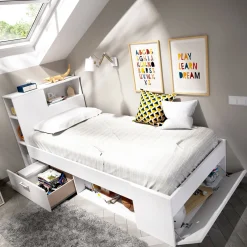 Cameretta|Letti Contenitore > Dmora Letto bambini cassetti e scaffale 218x99cm - Adrielle Bianco