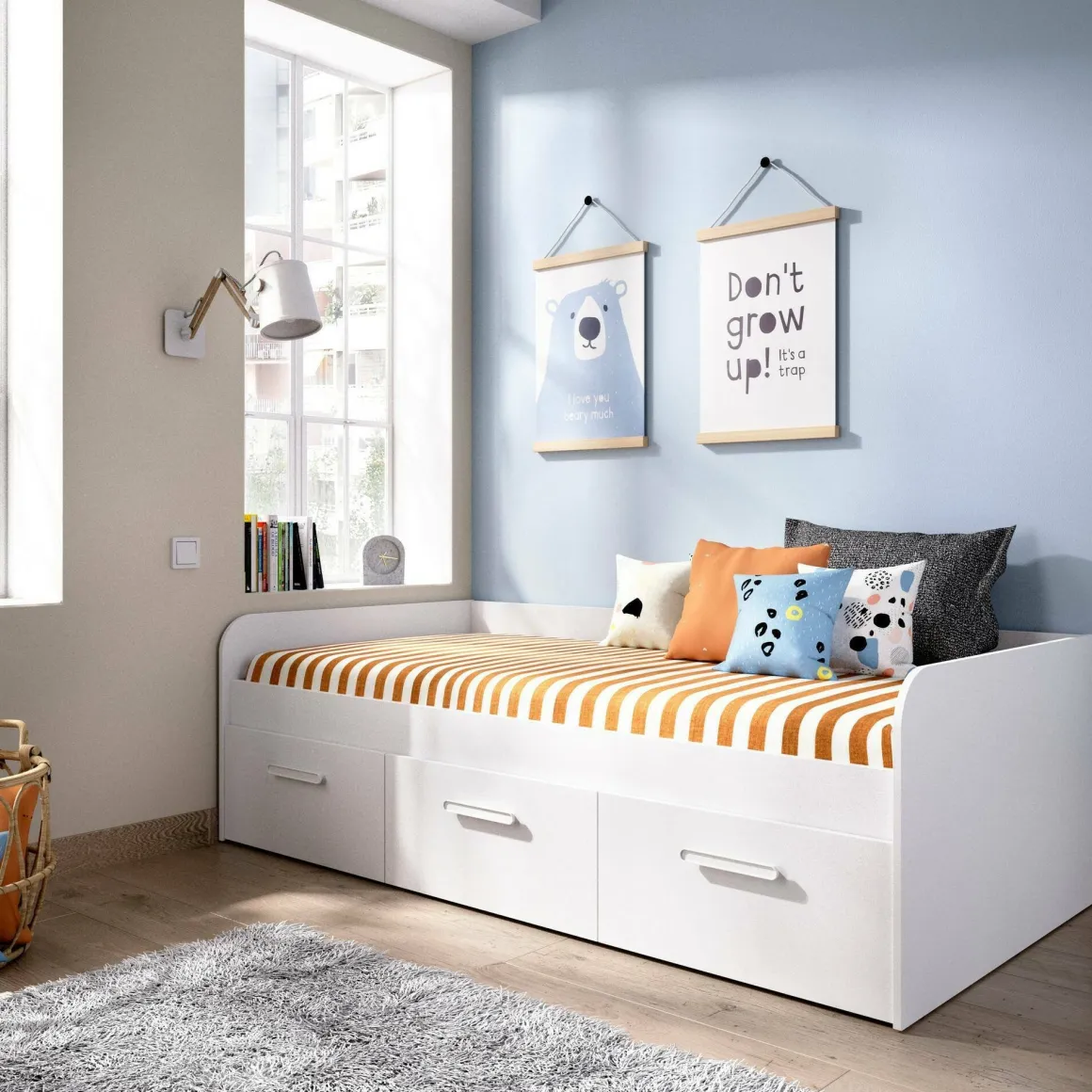 Letto bambini 3 cassetti 194x97cm bianco - Aco
