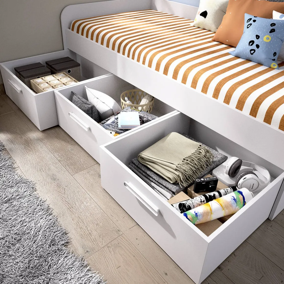 Letto bambini 3 cassetti 194x97cm bianco - Aco
