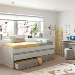 Cameretta|Letti Estraibili > Dmora Letto bambini salvaspazio 198x96cm bianco e marrone - Cupido Marrone, Bianco