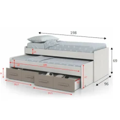 Cameretta|Letti Estraibili > Dmora Letto bambini salvaspazio 198x96cm bianco e marrone - Cupido Marrone, Bianco