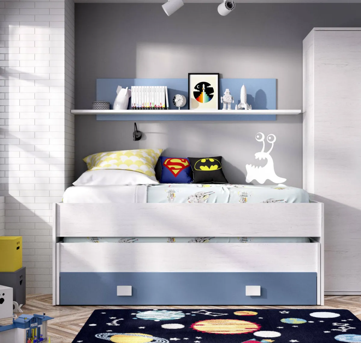 Cameretta|Camera Da Letto > Dmora Letto bambini 200x99cm bianco e blu - Arod Blu, Bianco