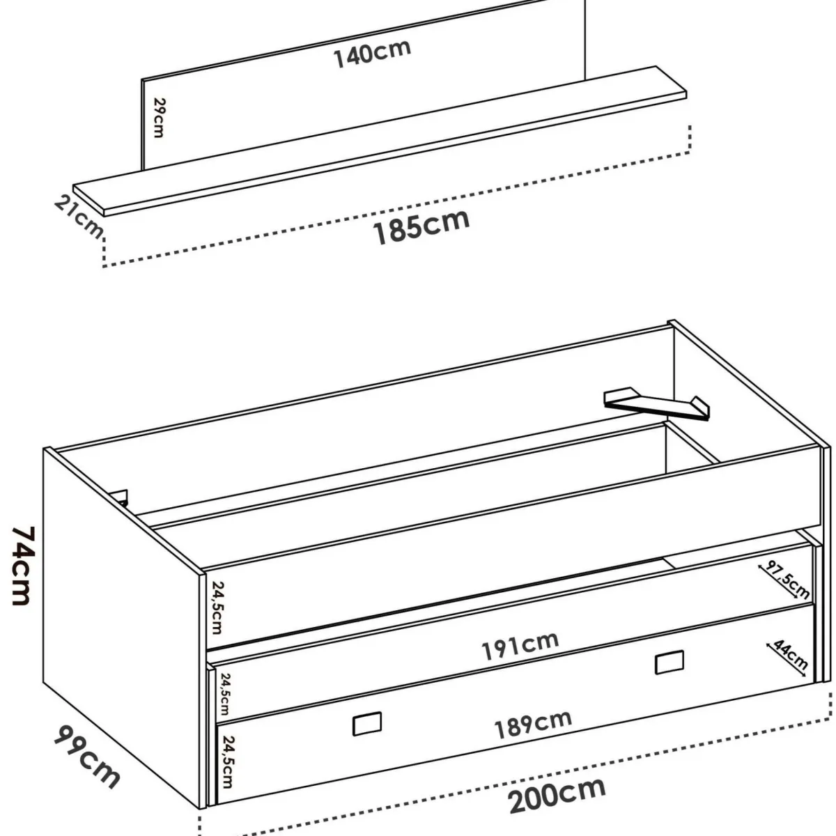 Cameretta|Camera Da Letto > Dmora Letto bambini 200x99cm bianco e blu - Arod Blu, Bianco