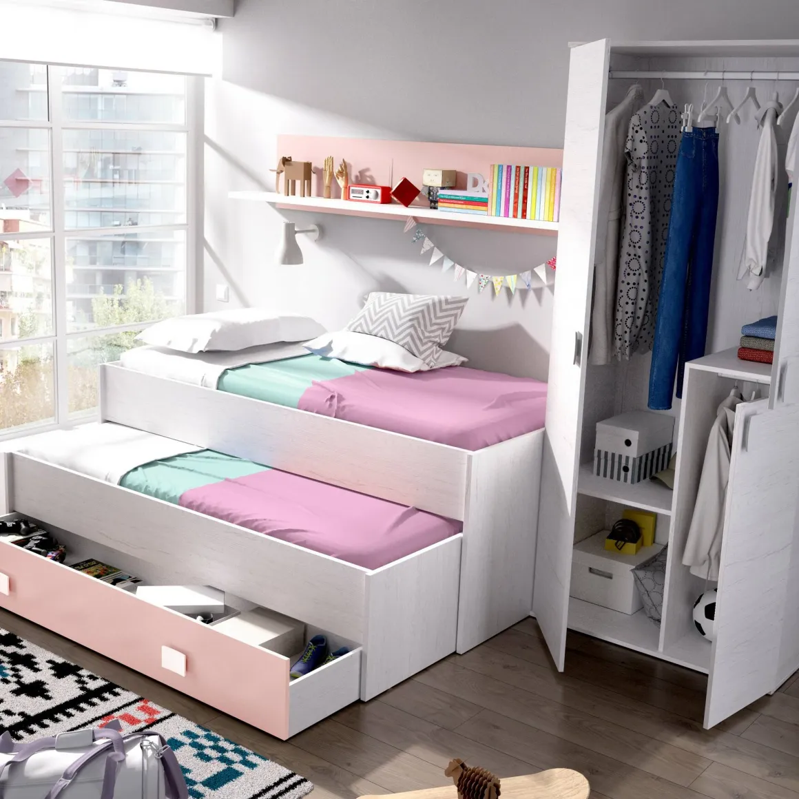 Letto bambini 200x99cm bianco e rosa - Arod