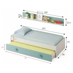 Cameretta|Letti Estraibili > Dmora Letto bambini 201x98cm bianco e verde acqua - Aqua Verde, Bianco Acqua