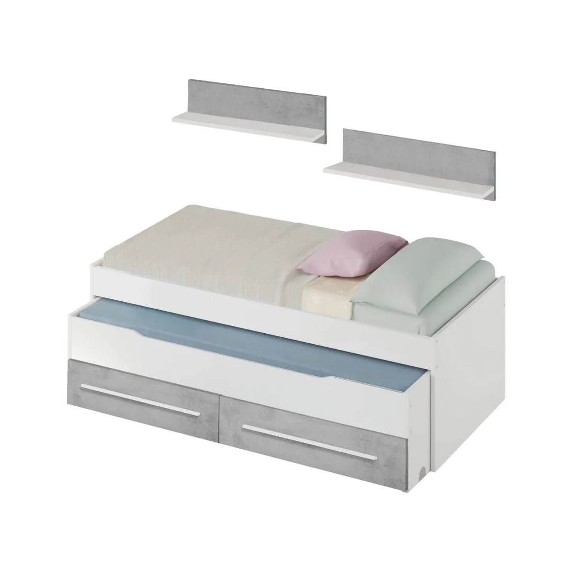 Letto contenitore bambini 199x96cm bianco e cemento - Asi