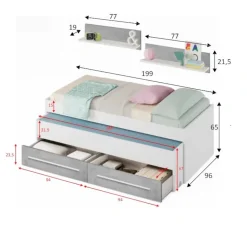 Letto contenitore bambini 199x96cm bianco e cemento - Asi
