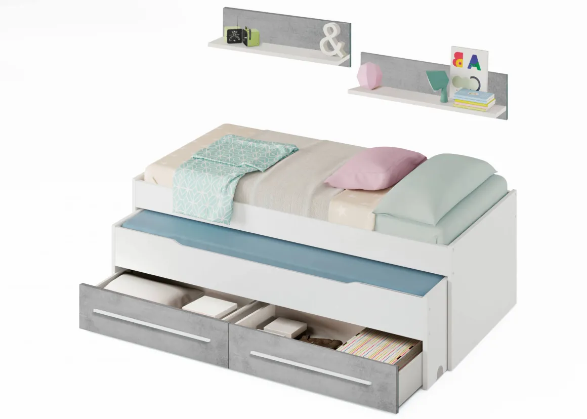 Letto contenitore bambini 199x96cm bianco e cemento - Asi