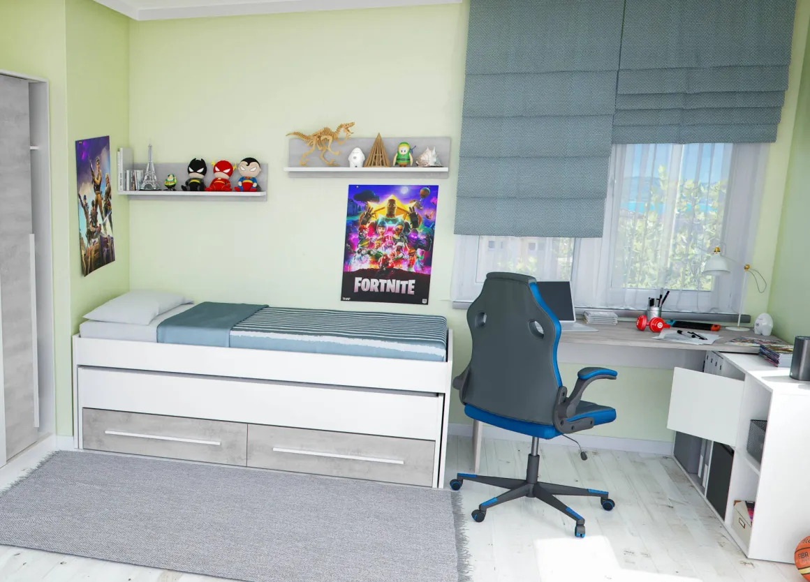 Letto contenitore bambini 199x96cm bianco e cemento - Asi