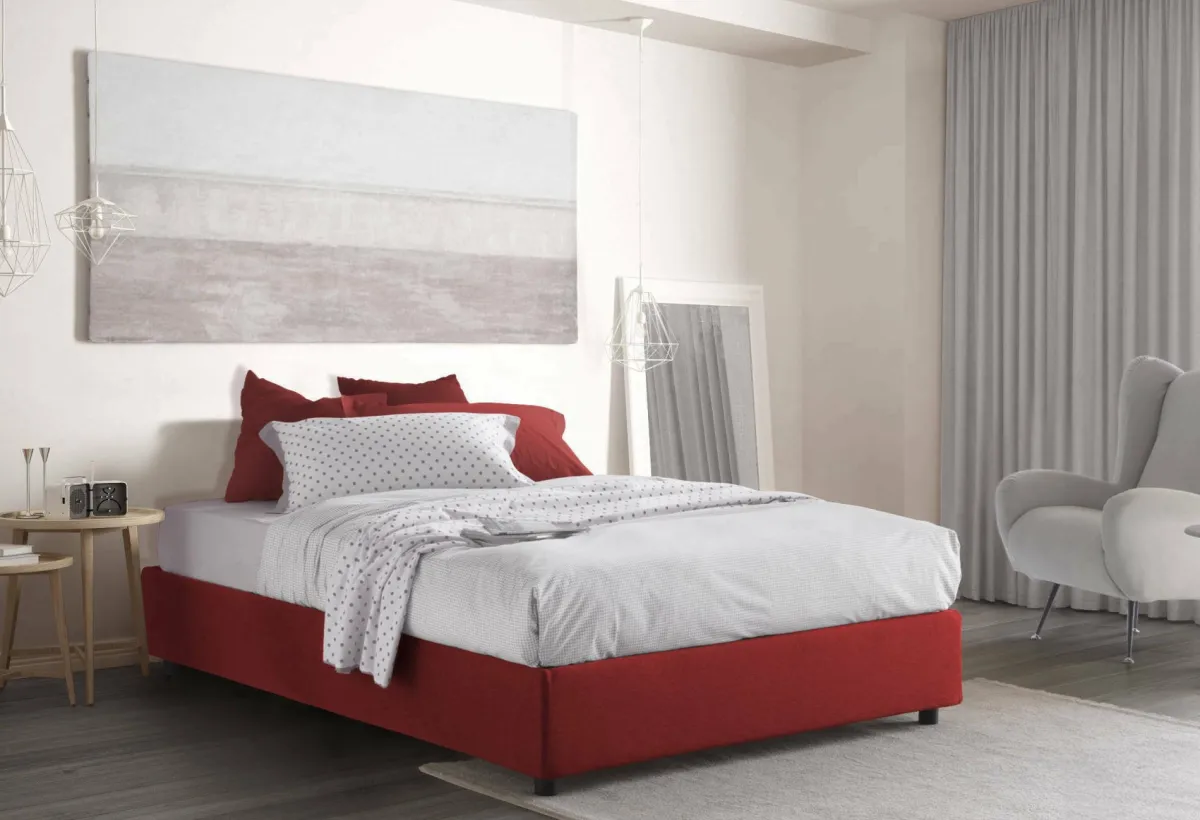 Letti Contenitore|Letti Alla Francese > Dmora Letto francese chic 155x215cm - Alaksir Rosso
