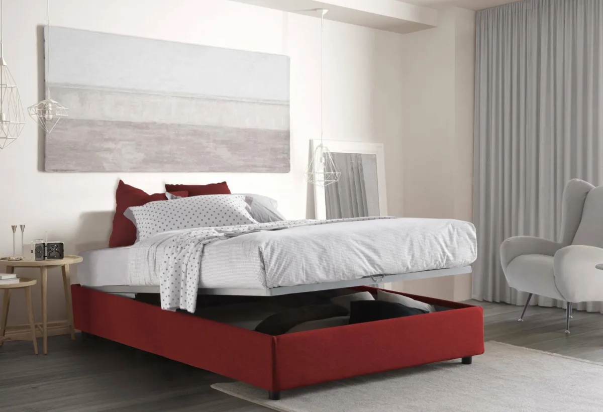 Letti Contenitore|Letti Alla Francese > Dmora Letto francese chic 155x215cm - Alaksir Rosso