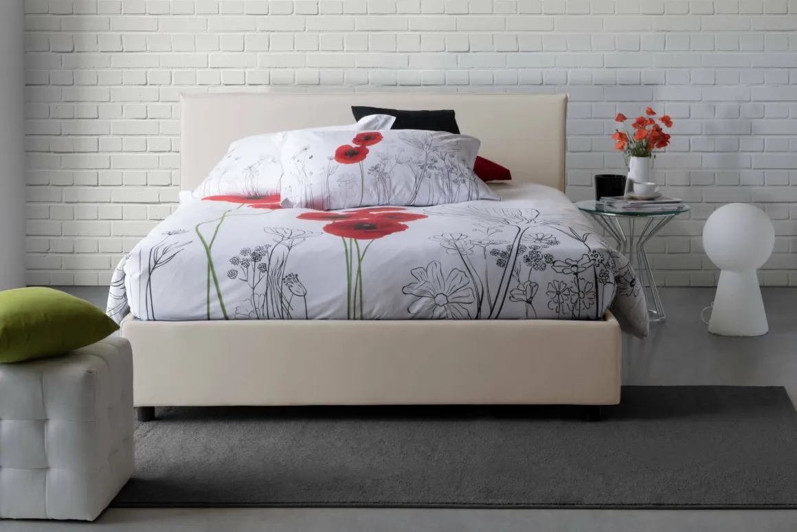Letti Contenitore|Letti Alla Francese > Dmora Letto francese contenitore 155x215cm - Azuko Bianco