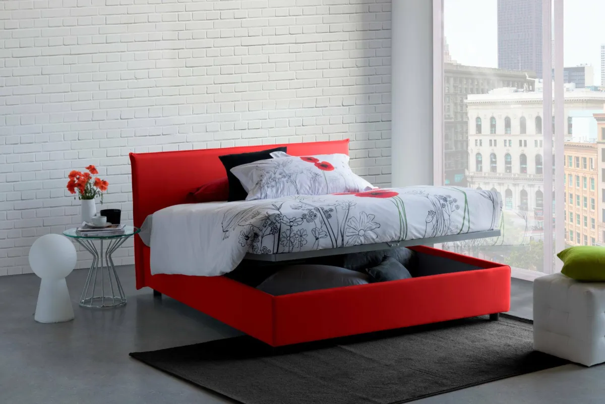 Letti Contenitore|Letti Alla Francese > Dmora Letto francese contenitore 155x215cm - Alvacus Rosso