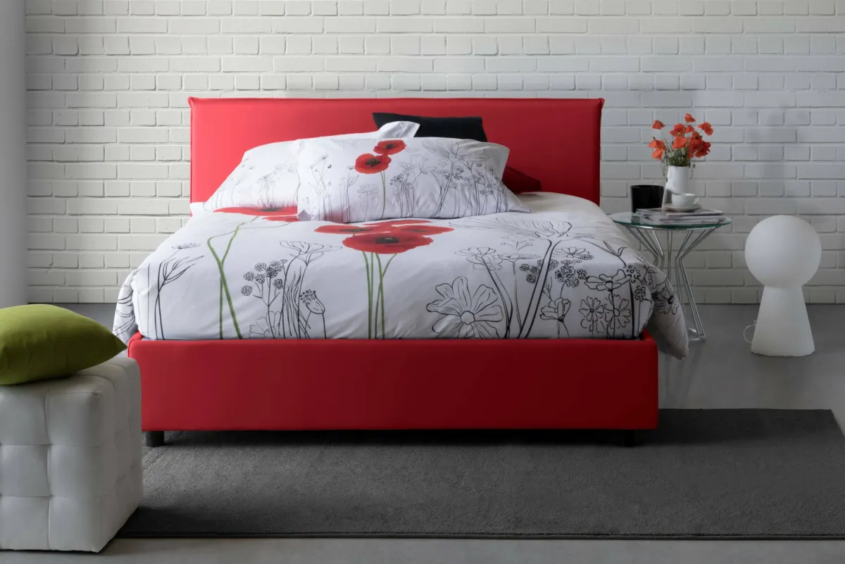 Letti Contenitore|Letti Alla Francese > Dmora Letto francese contenitore 155x215cm - Alvacus Rosso