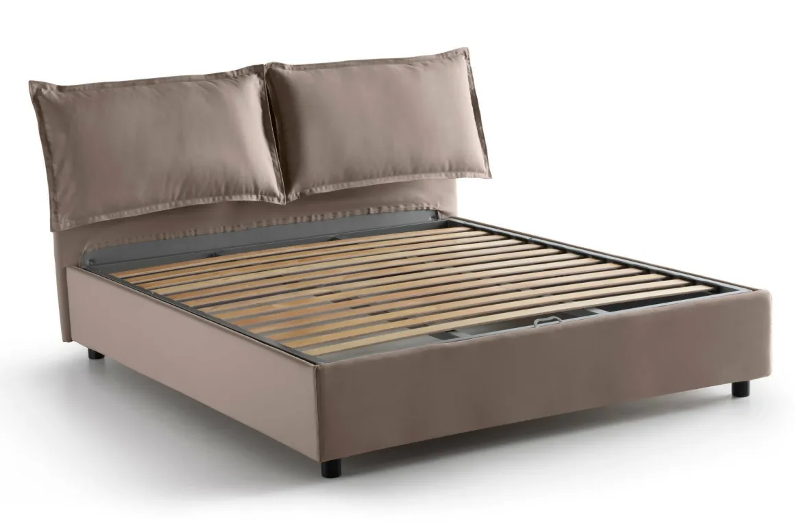 Letti Contenitore|Letti Alla Francese > Dmora Letto francese contenitore tortora 155x215cm - Alvacus Grigio Tortora