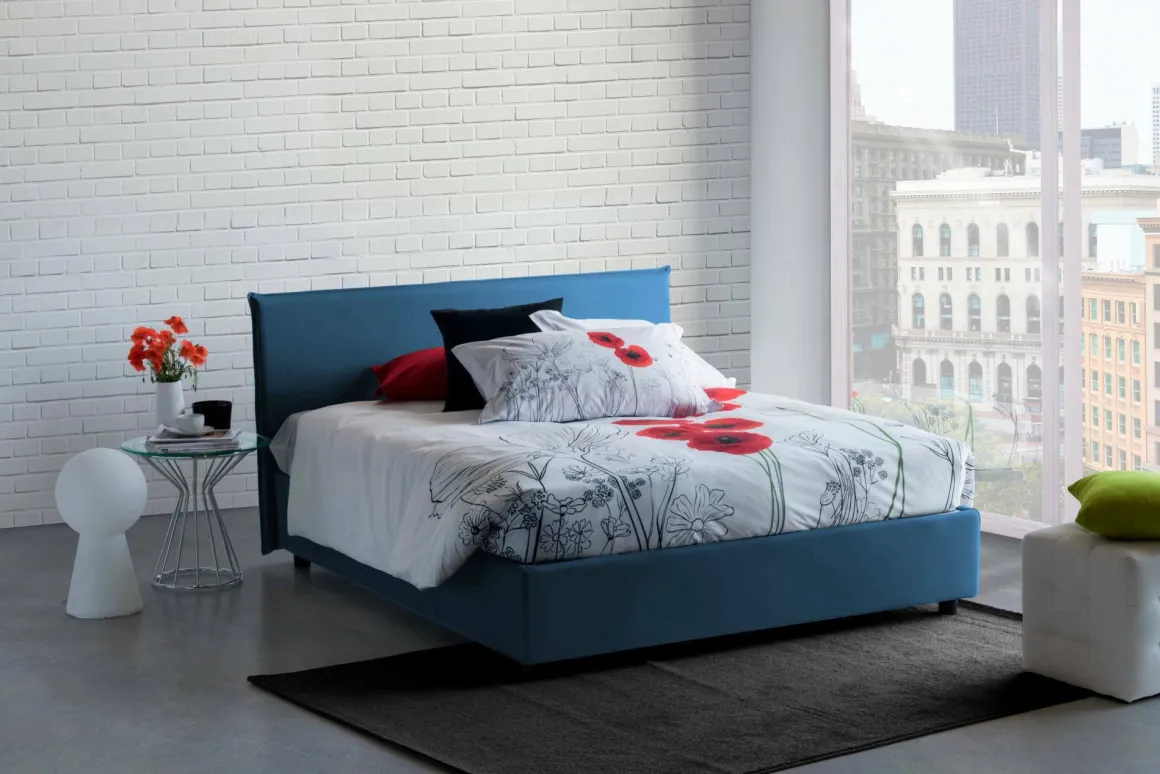 Letto francese con testiera blu 155x215cm - Alvacus