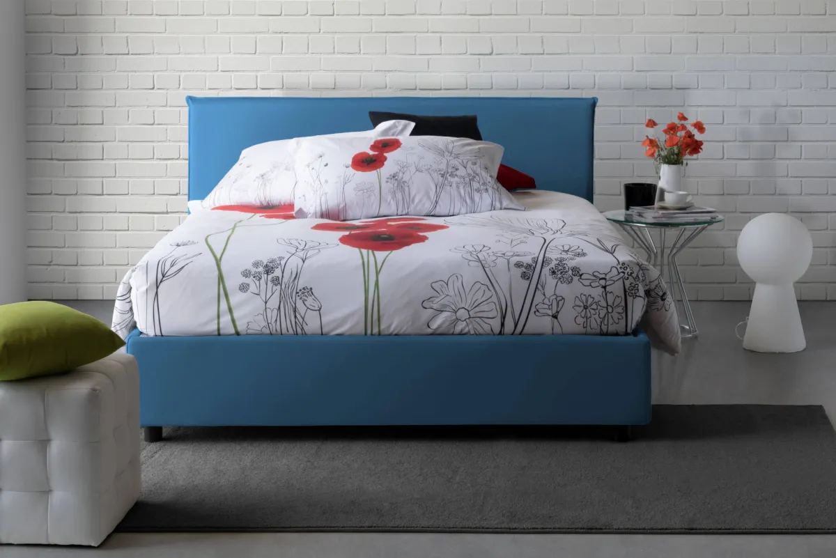 Letti Contenitore|Letti Alla Francese > Dmora Letto francese imbottito 155x215cm - Aros Blu
