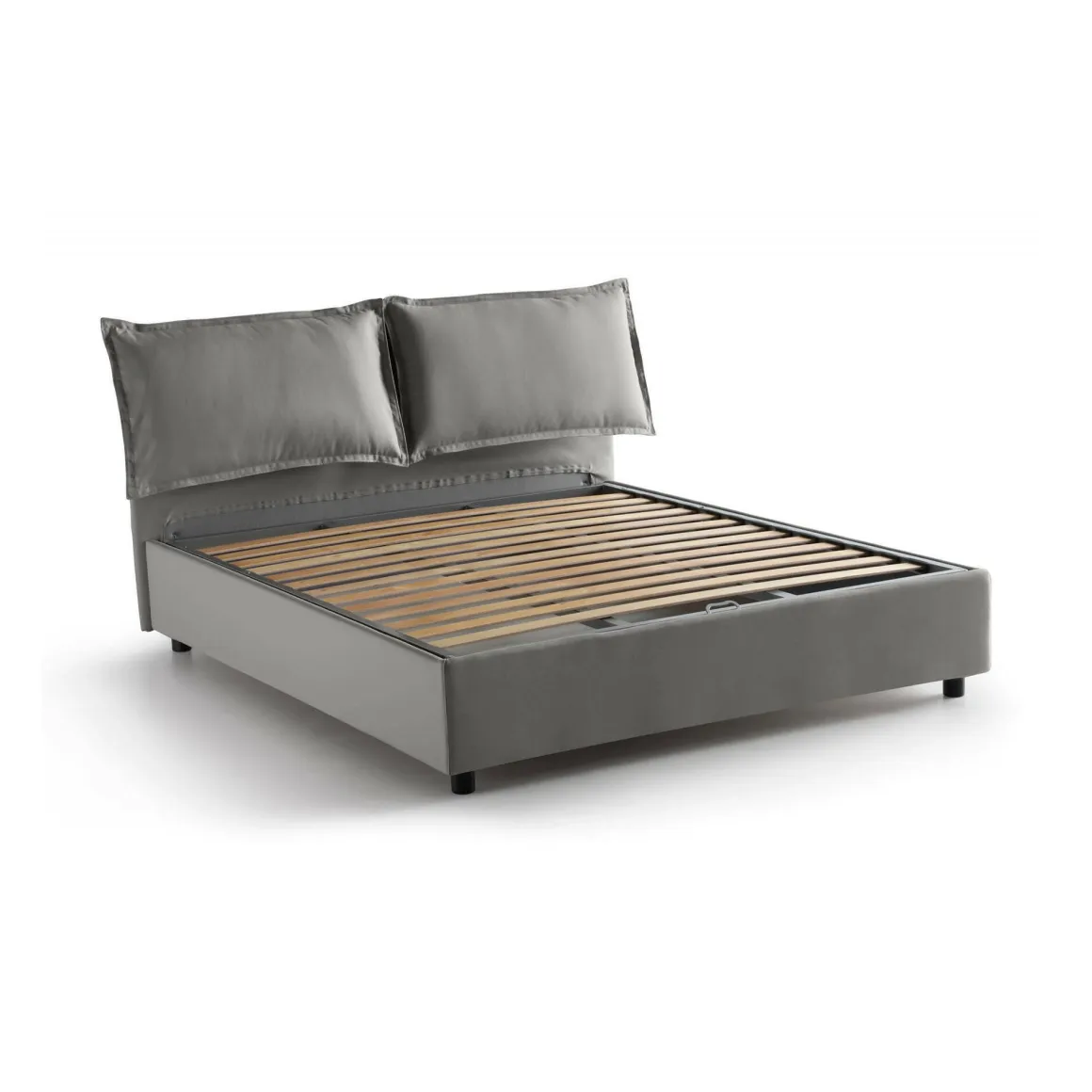 Letti Contenitore|Letti Alla Francese > Dmora Letto francese imbottito 155x215cm - Alaksir Grigio