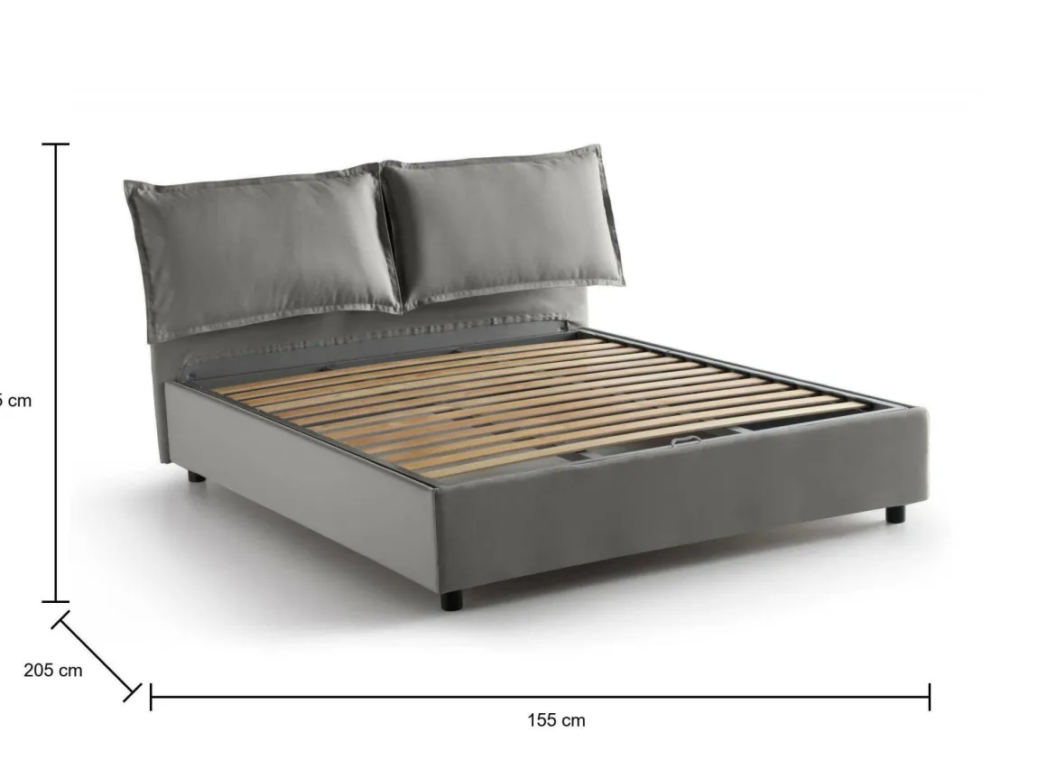 Letti Contenitore|Letti Alla Francese > Dmora Letto francese imbottito 155x215cm - Alaksir Grigio
