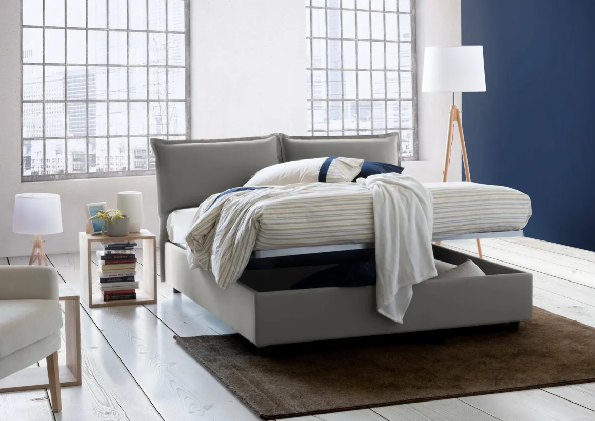 Letti Contenitore|Letti Alla Francese > Dmora Letto francese imbottito 155x215cm - Alaksir Grigio