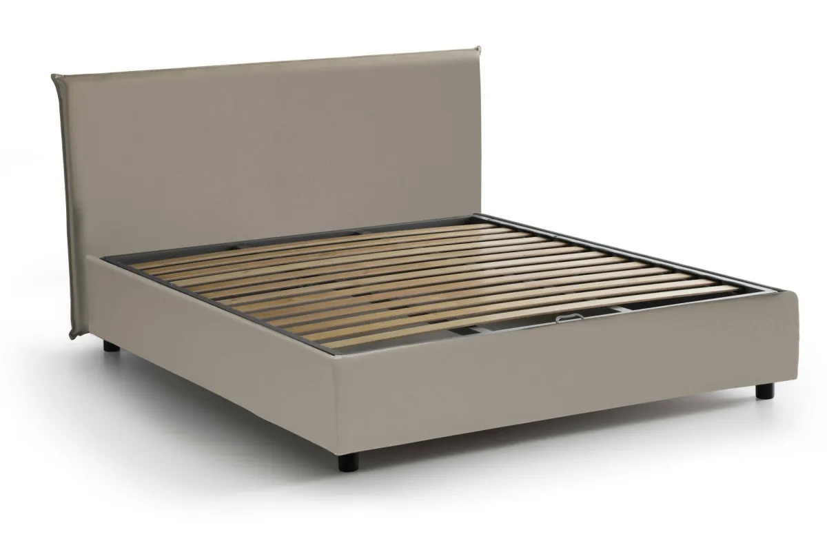 Letti Contenitore|Letti Alla Francese > Dmora Letto francese imbottito tortora 155x215cm - Morganite Grigio Tortora