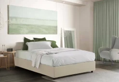 Letti Contenitore|Letti Alla Francese > Dmora Letto francese in legno 155x215cm - Annica Beige