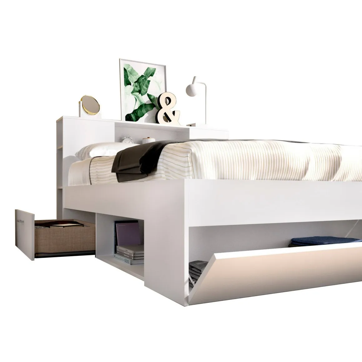 Letto francese in legno bianco 218x149cm - Conching