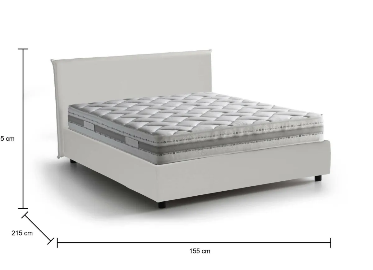 Letti Contenitore|Letti Alla Francese > Dmora Letto francese materasso incluso 155x215cm - Morganite Bianco