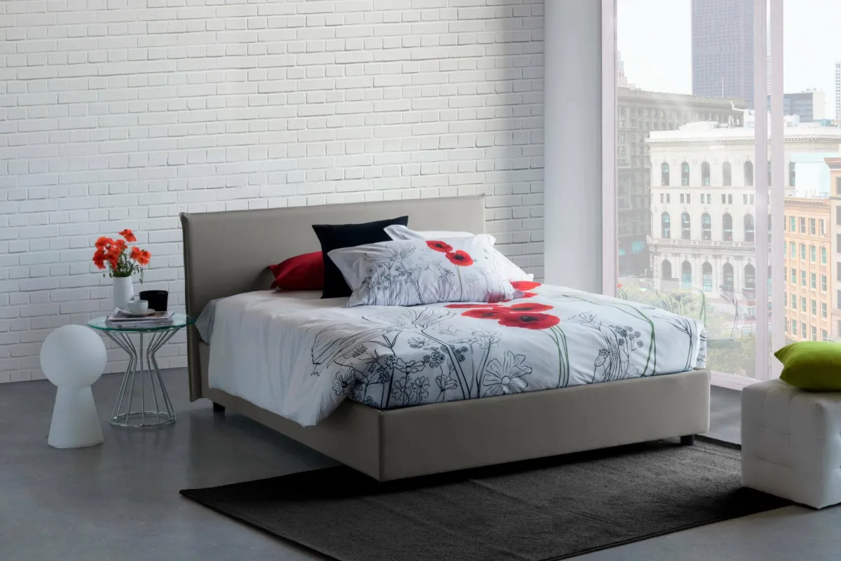 Letti Contenitore|Letti Alla Francese > Dmora Letto francese minimal 155x205cm - Alion Grigio