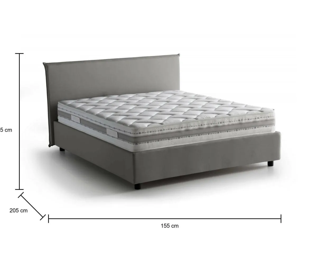 Letti Contenitore|Letti Alla Francese > Dmora Letto francese minimal 155x205cm - Alion Grigio