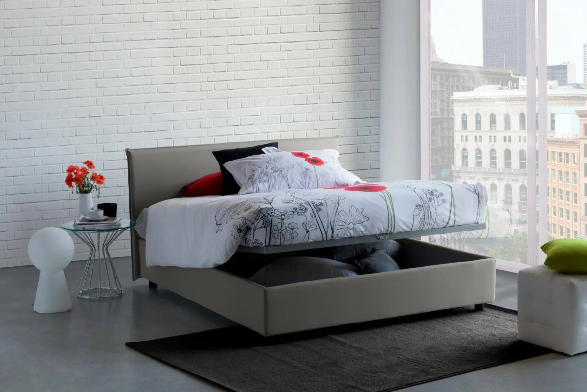 Letti Contenitore|Letti Alla Francese > Dmora Letto francese minimal 155x205cm - Alion Grigio