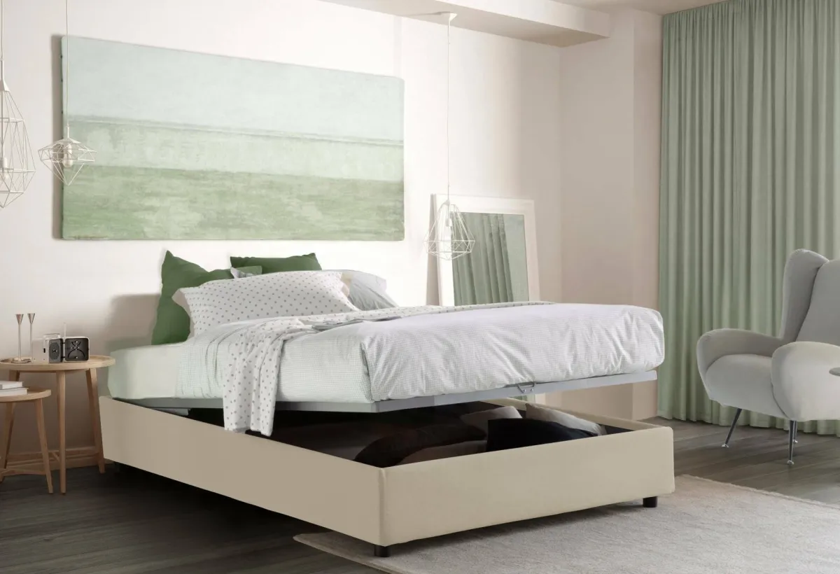 Letti Contenitore|Letti Alla Francese > Dmora Letto francese sfoderabile 155x215cm - Alaksir Beige