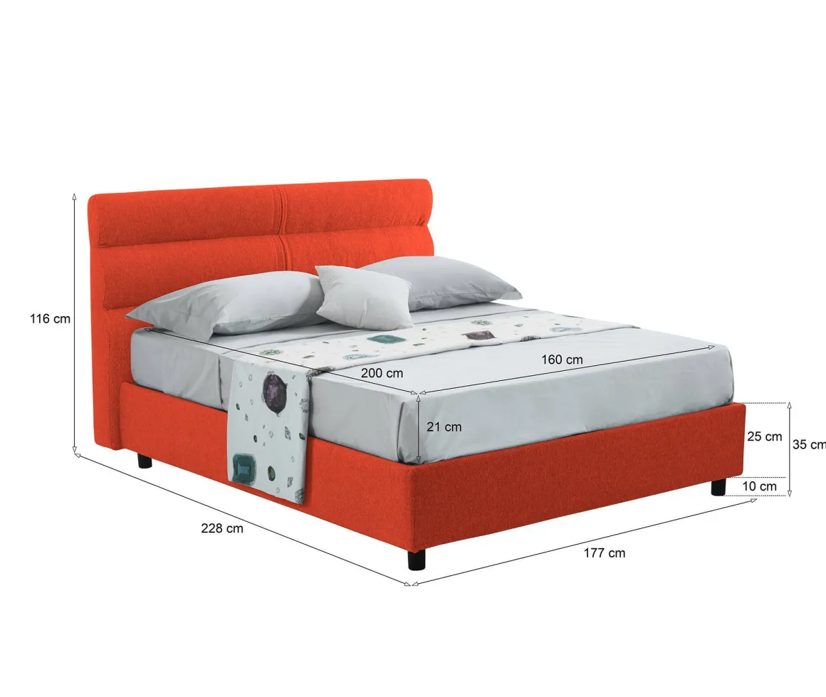 Letto Matrimoniale Arancione Materasso Incluso Sfoderabile, Contenitore Made in Italy - Bedero