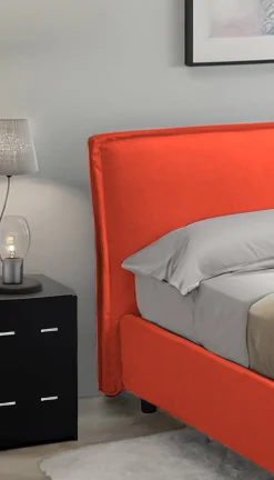 Letto Matrimoniale Arancione Materasso Incluso Sfoderabile, Contenitore Made in Italy - Brunate