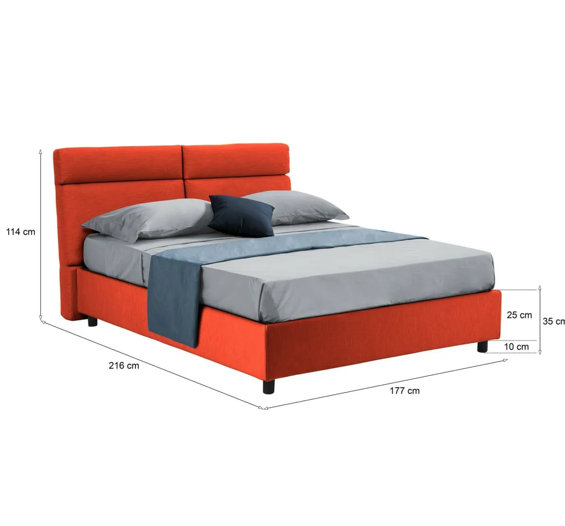 Letto Matrimoniale Arancione Sfoderabile Contenitore, Dimensione Materasso 160x190 cm Made in Italy - Alcatron