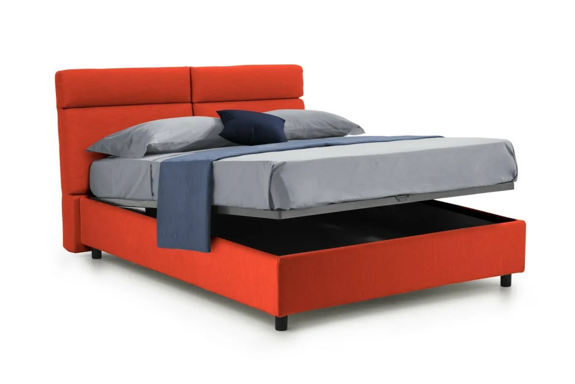 Letto Matrimoniale Arancione Sfoderabile Contenitore, Dimensione Materasso 160x190 cm Made in Italy - Alcatron
