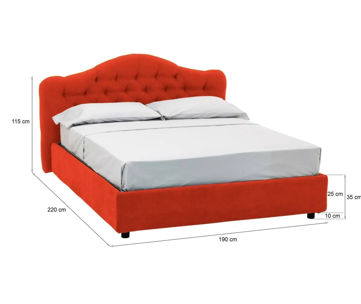 Letto Matrimoniale Arancione Sfoderabile Contenitore, Dimensione Materasso 160x200 cm Made in Italy - Aly